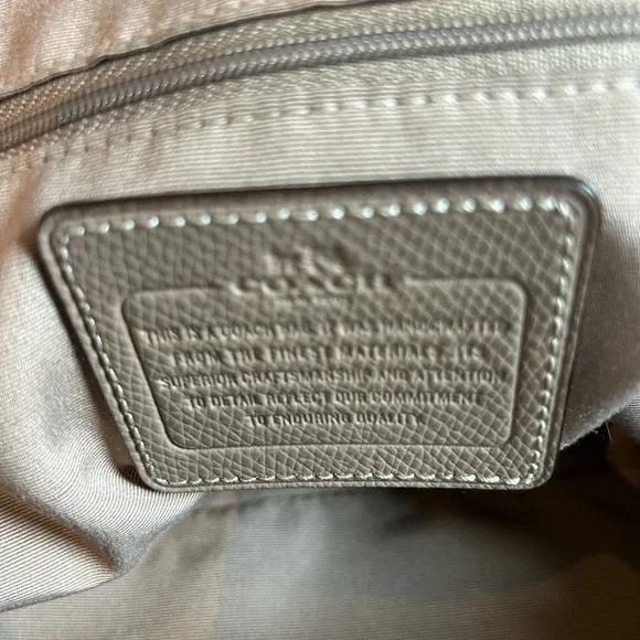 Coach Quinn Taupe Leather Domed Zipper Closure Top, Like New - Picture 4 of 6